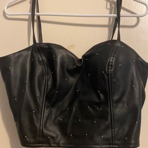 Black faux leather studded crop top. NWT XL